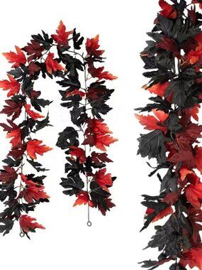 2 pcs Halloween Artificial Maple Leaf Lifelike For Decorating Home Black & Red